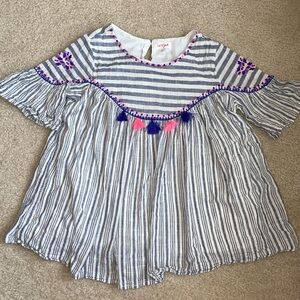 Cat & Jack Blue and White Striped Tunic Top with Pink and Blue Tassels